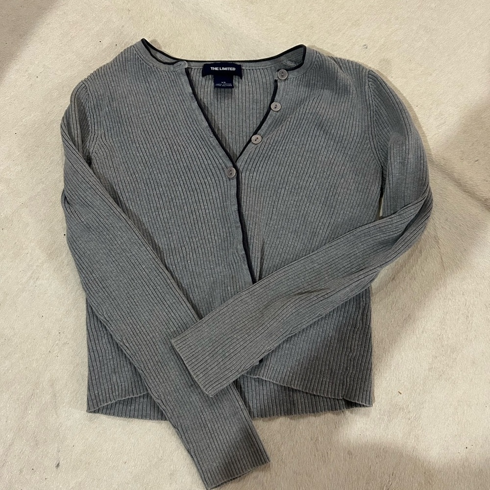 Gray Ribbed Button-Up Cardigan